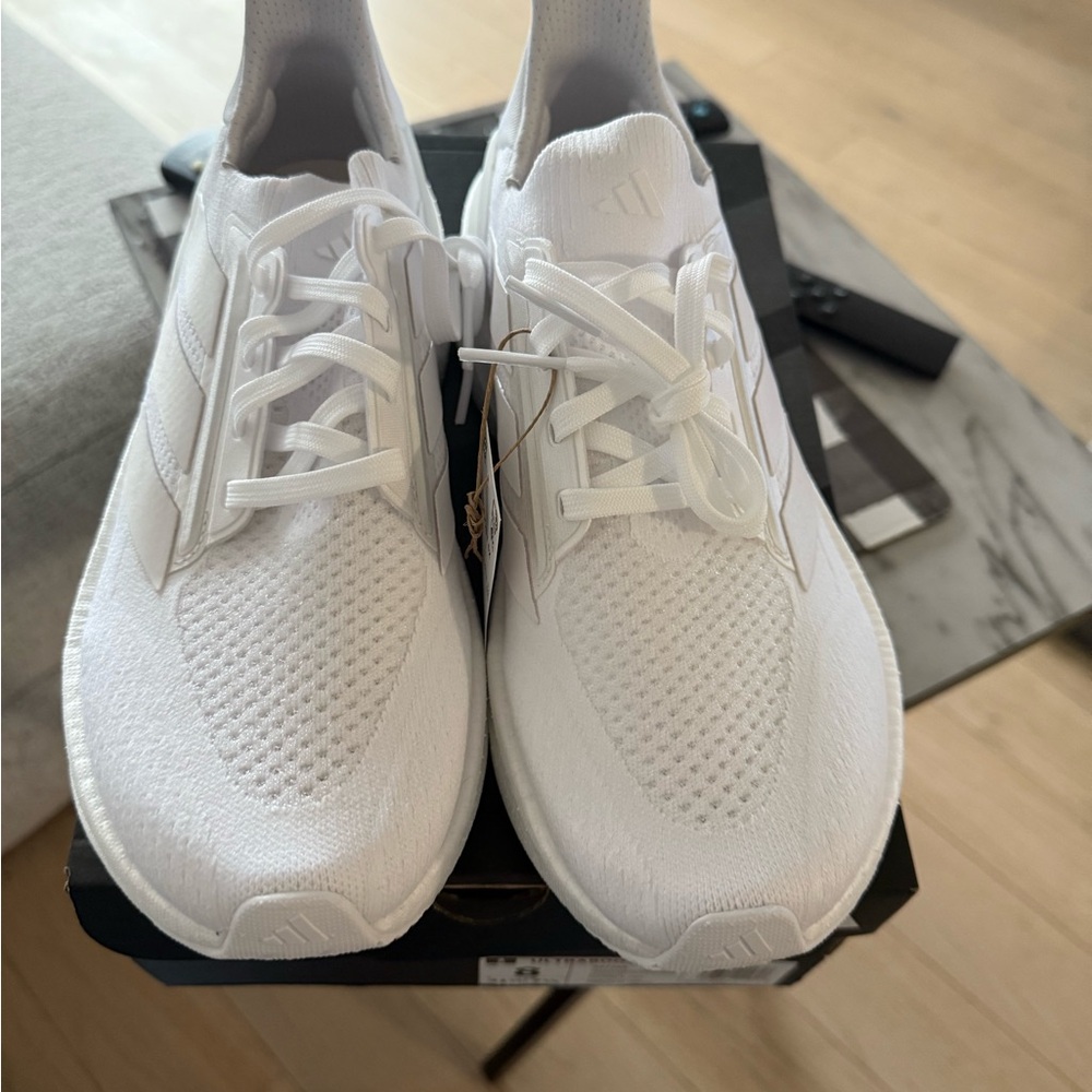 Adidas White Sneakers with Knitted Upper and Athletic Style